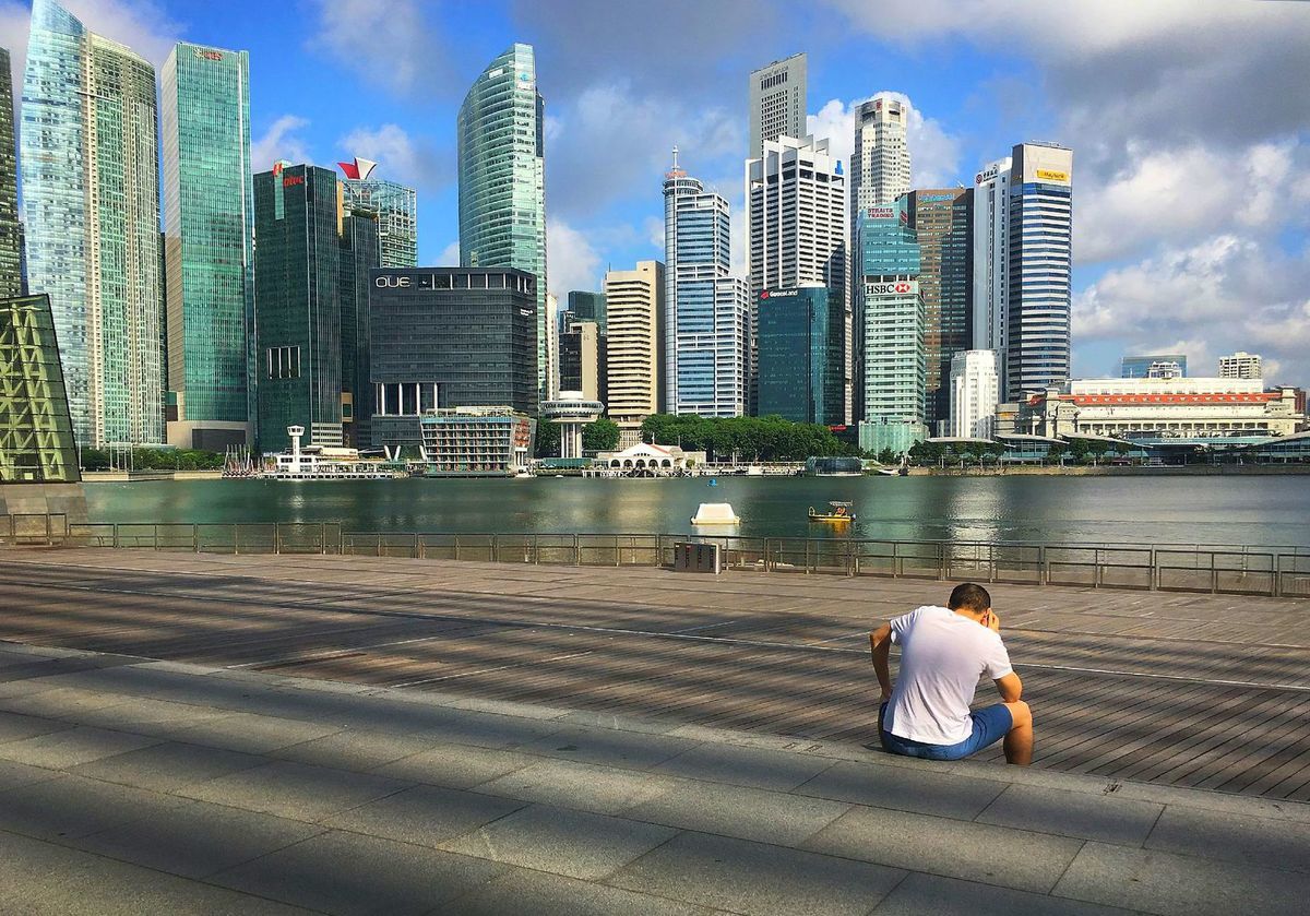 Singapur, zátoka Marina Bay, mrakodrapy, mesto,