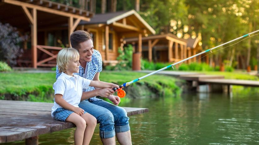 rybári, dovolenka, jazero, rybník, otec a syn,...