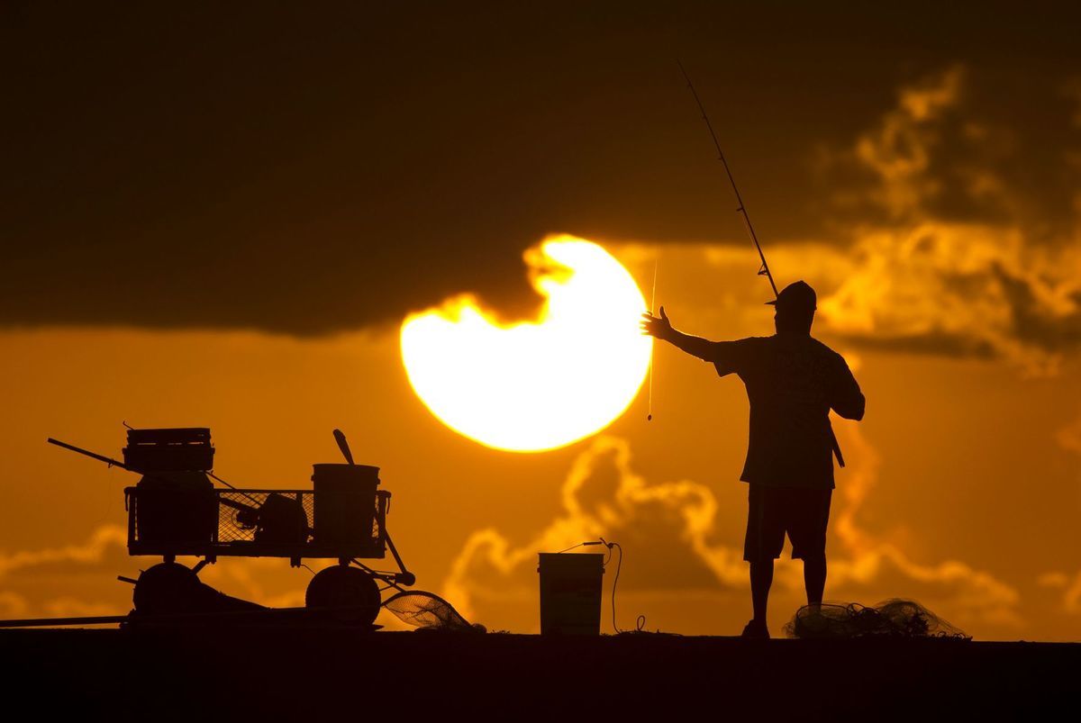 Florida, slnko, rybár, udica, rybársky prút, Atlantický oceán, východ slnka, ráno