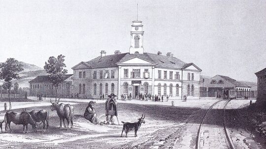 Stanica Prvej konskej železnice v Prešporku na...