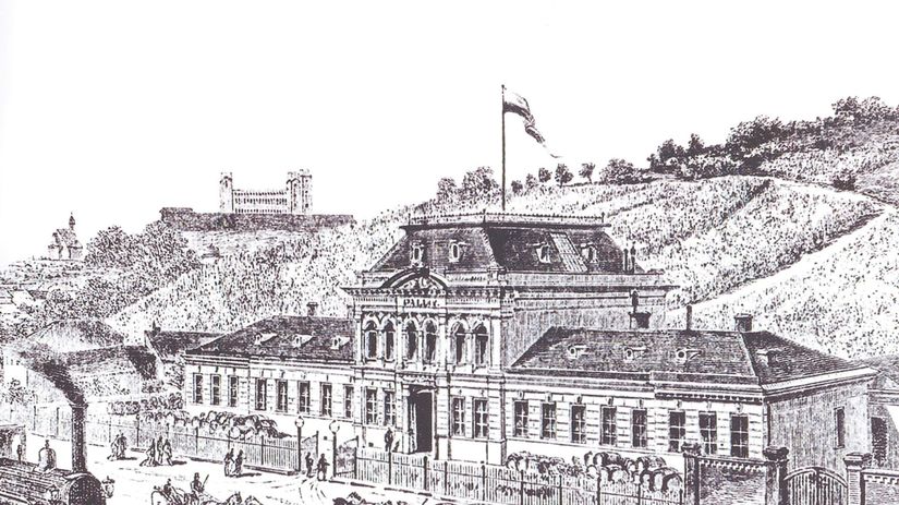 Palugyayov palác v Bratislave na dobovom...