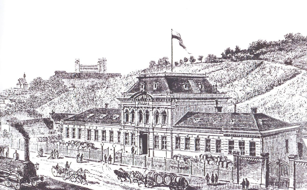 Palugyayov palác v Bratislave na dobovom...