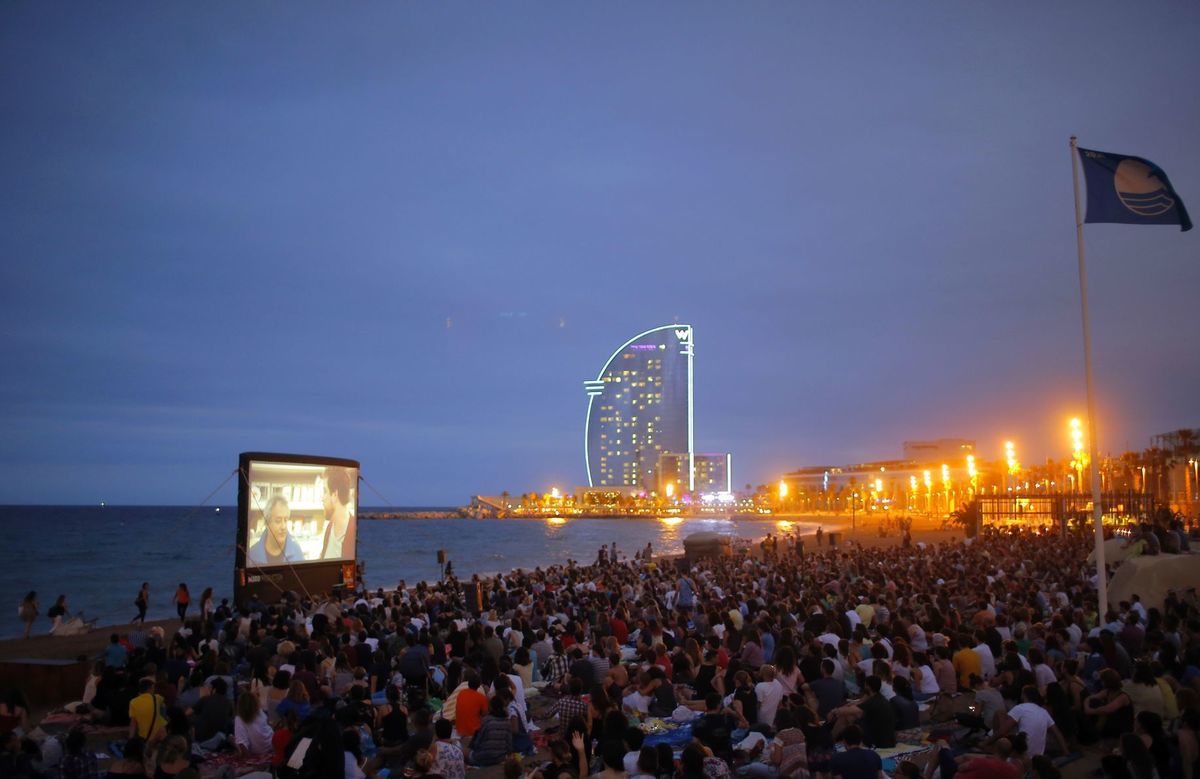 Španielsko, kino pod hviezdami, pláž, pláž San Sebastian, Barcelona
