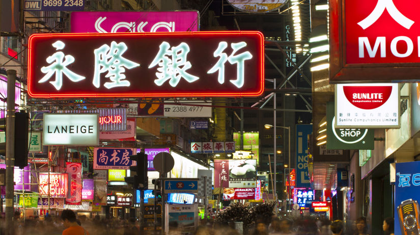 Hongkong, Kawloon, noc, mesto, svetlá, reklamy