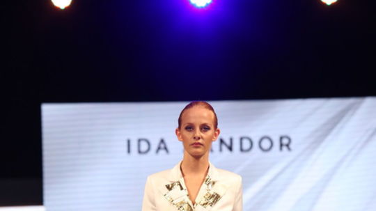 Metalický detail na fazónke saka od Idy Sandor.