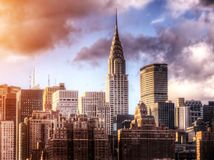 New York, Manhattan, Chrysler building, panoráma, mesto, mrakodrapy