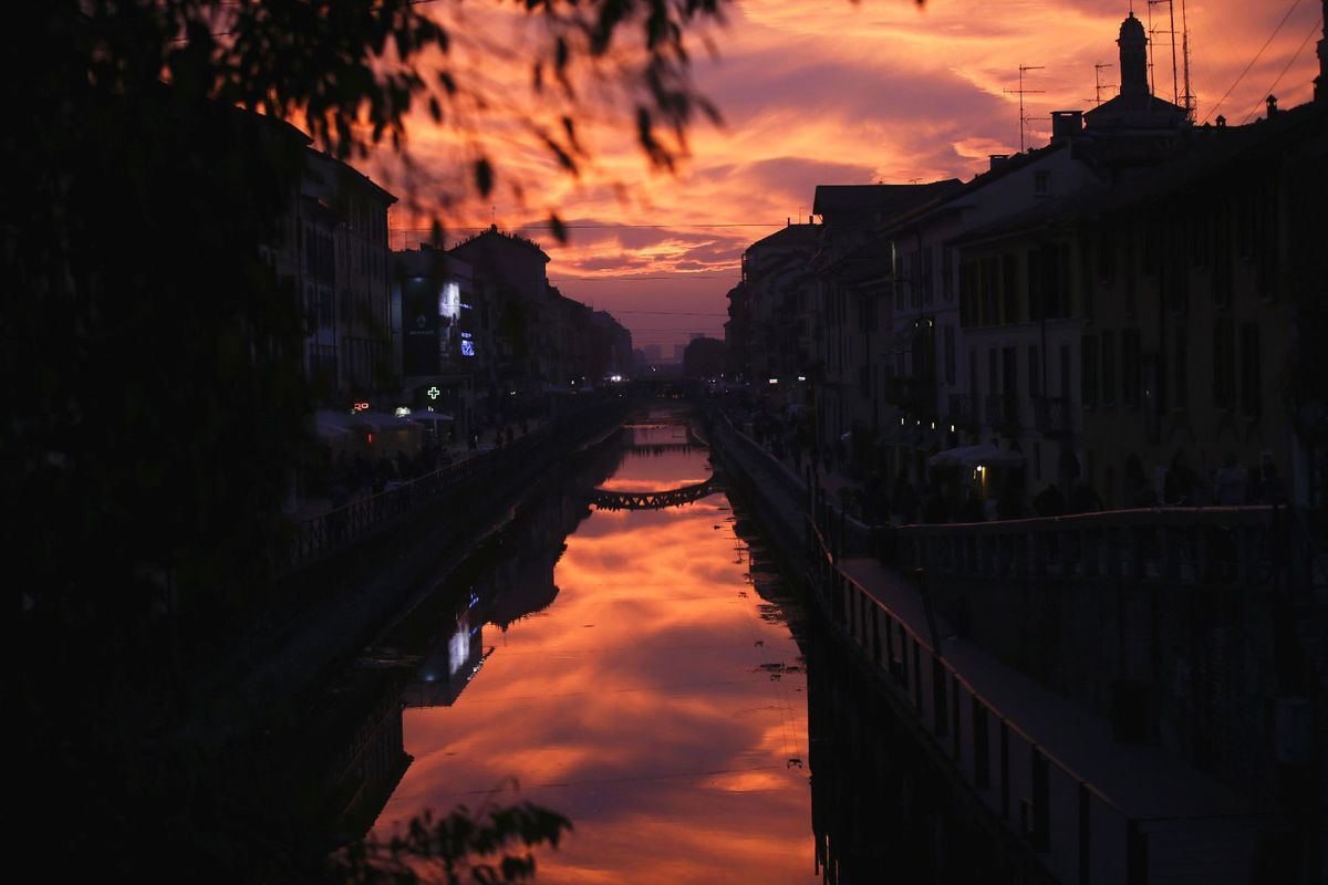 Taliansko, kanál, Miláno, večer, obloha,