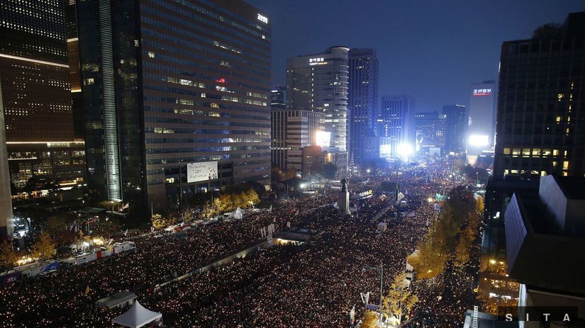 južná kórea, protest, demonštrácia,