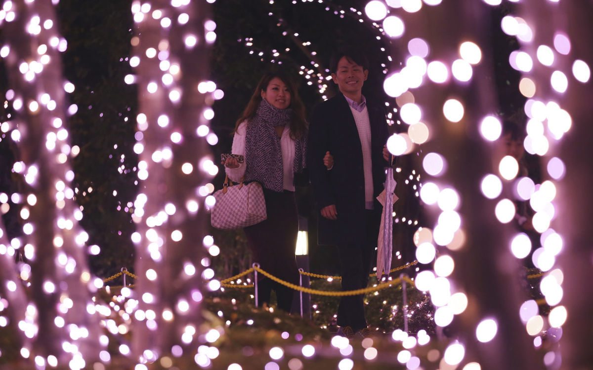Japonsko, pár, dvojica, svetielka, svetlá, Vianoce, dekorácia