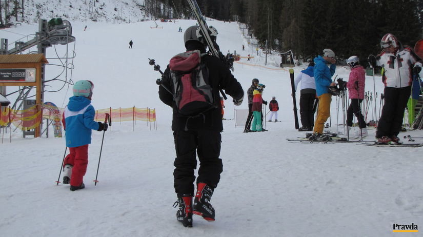 Štrbské pleso, lyžiari, lyžovačka