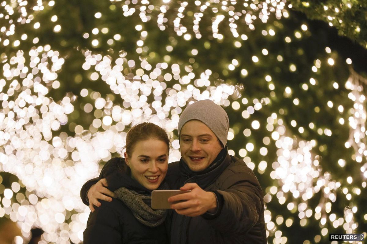 selfie, Vianoce, fotka, mobil, dvojica, Kyjev,