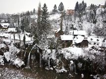 zima, sneh, Chorvátsko, dedina, potok, rieka