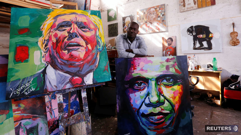 Trump, Obama, Evans Yegon, maľba, obraz,...