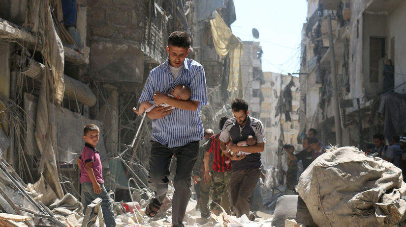 Sýrčania, deti, trosky, vojna, Aleppo