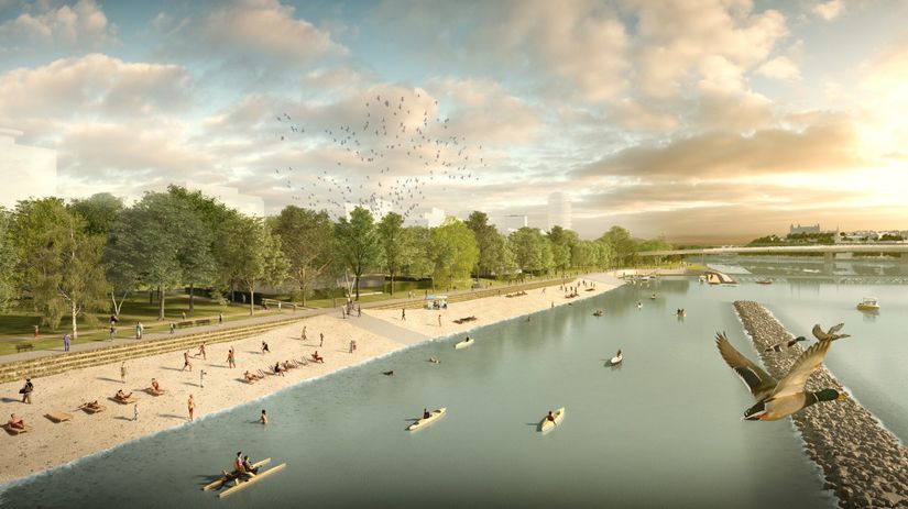 Vizualizácia verejnej pláže na pravom brehu...