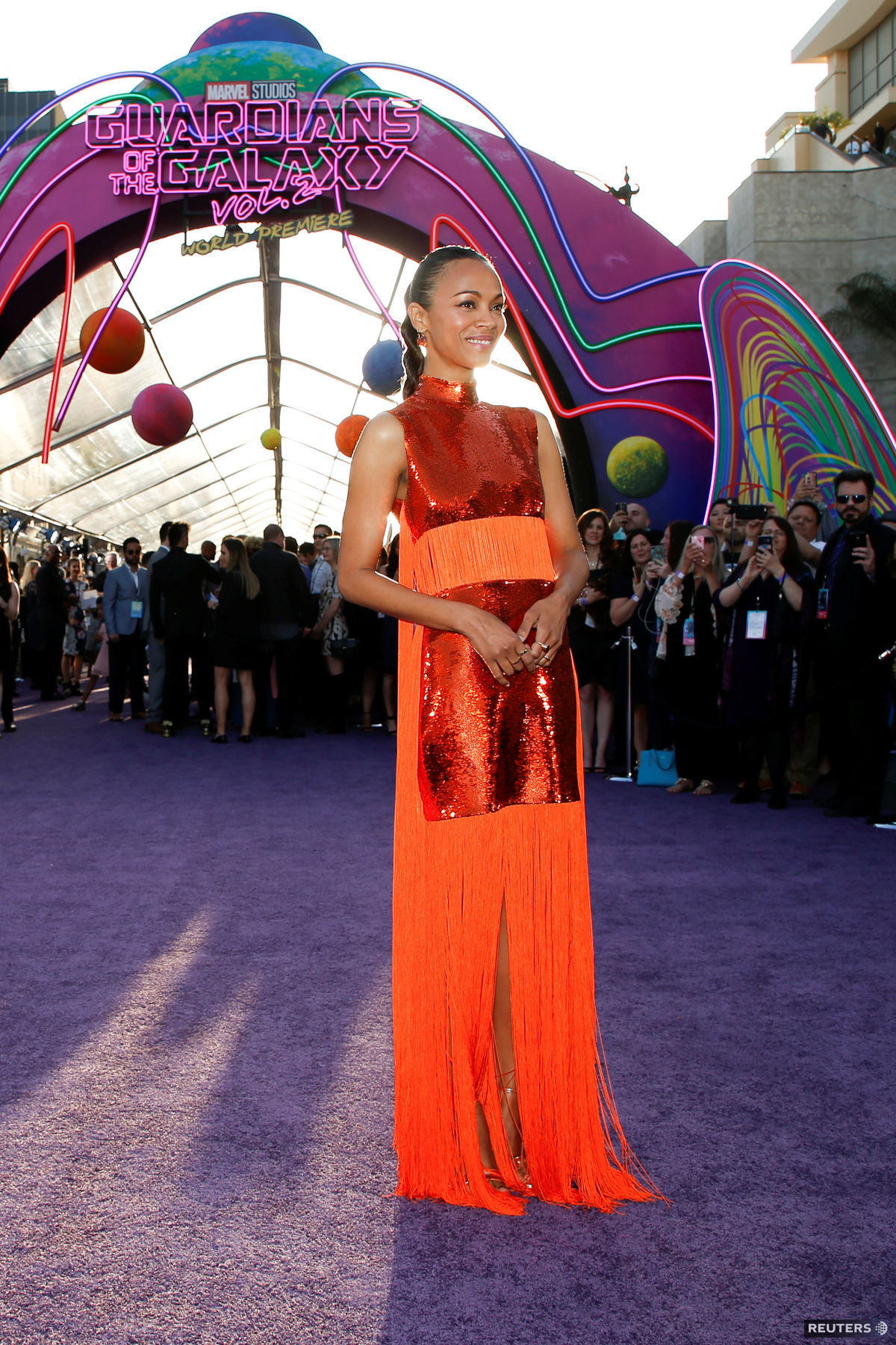 Zoe Saldana na premiére filmu Strážcovia...