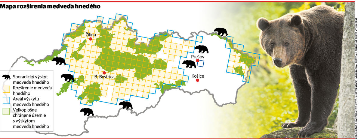 Mapa rozšírenia medveďa hnedého.