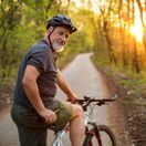 bicykel, cyklista, senior, šport, les, prilba, les, príroda, bicyklovanie, cyklistika