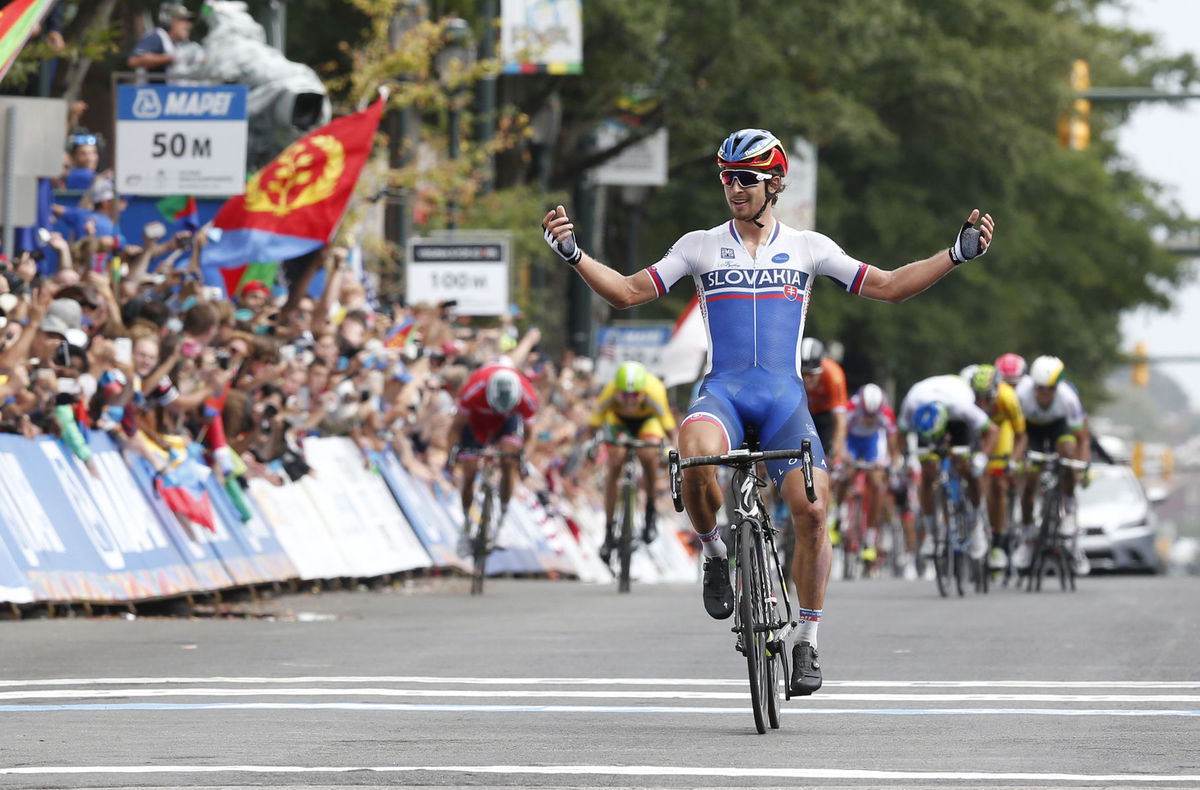 Peter Sagan v cieli pretekov MS v Richmonde 2015.