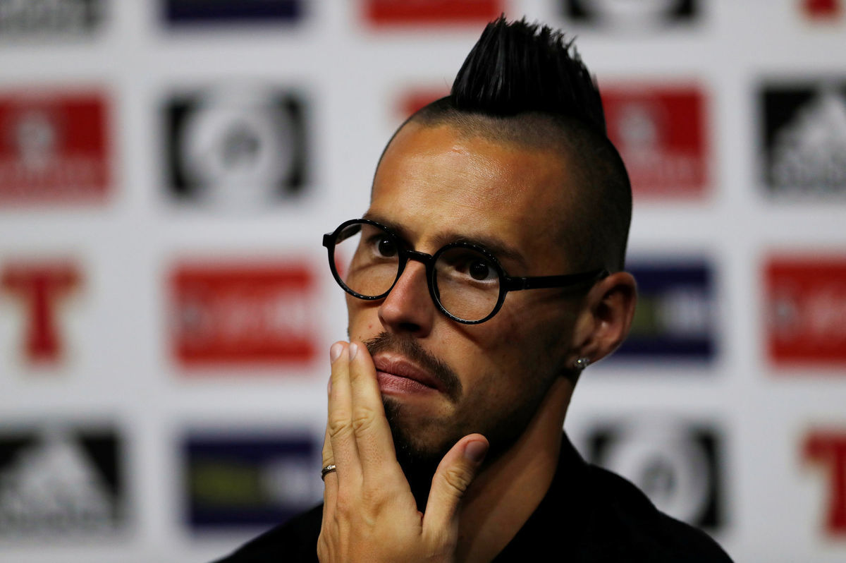 Marek Hamšík na tlačovej konferencii v Glasgowe.