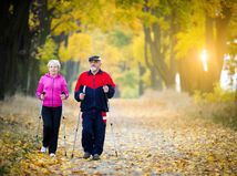 dôchodca, senior, staroba, relax, jeseň, les, prechádzka, walking