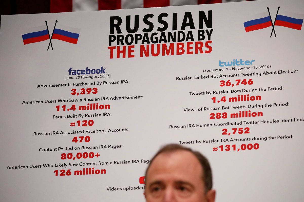 Republikán Adam Schiff pred bannerom, na ktorom...