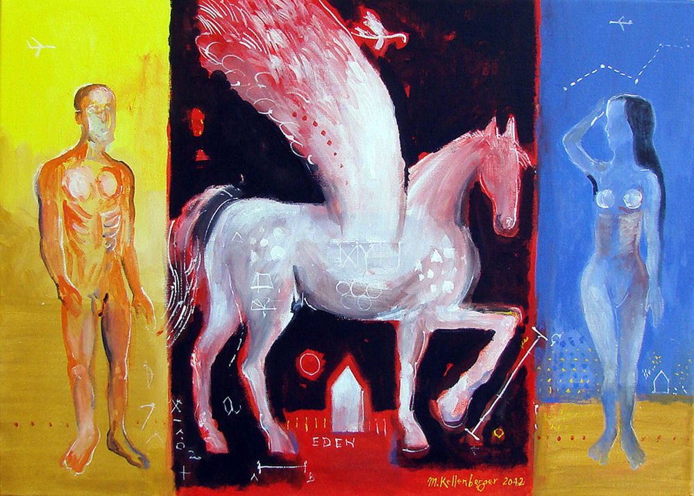 Martin Kellenberger: Adam, Eva a Pegas, akryl,...