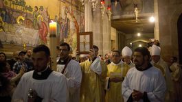 Omša v Chráme Božieho hrobu v Jeruzaleme.