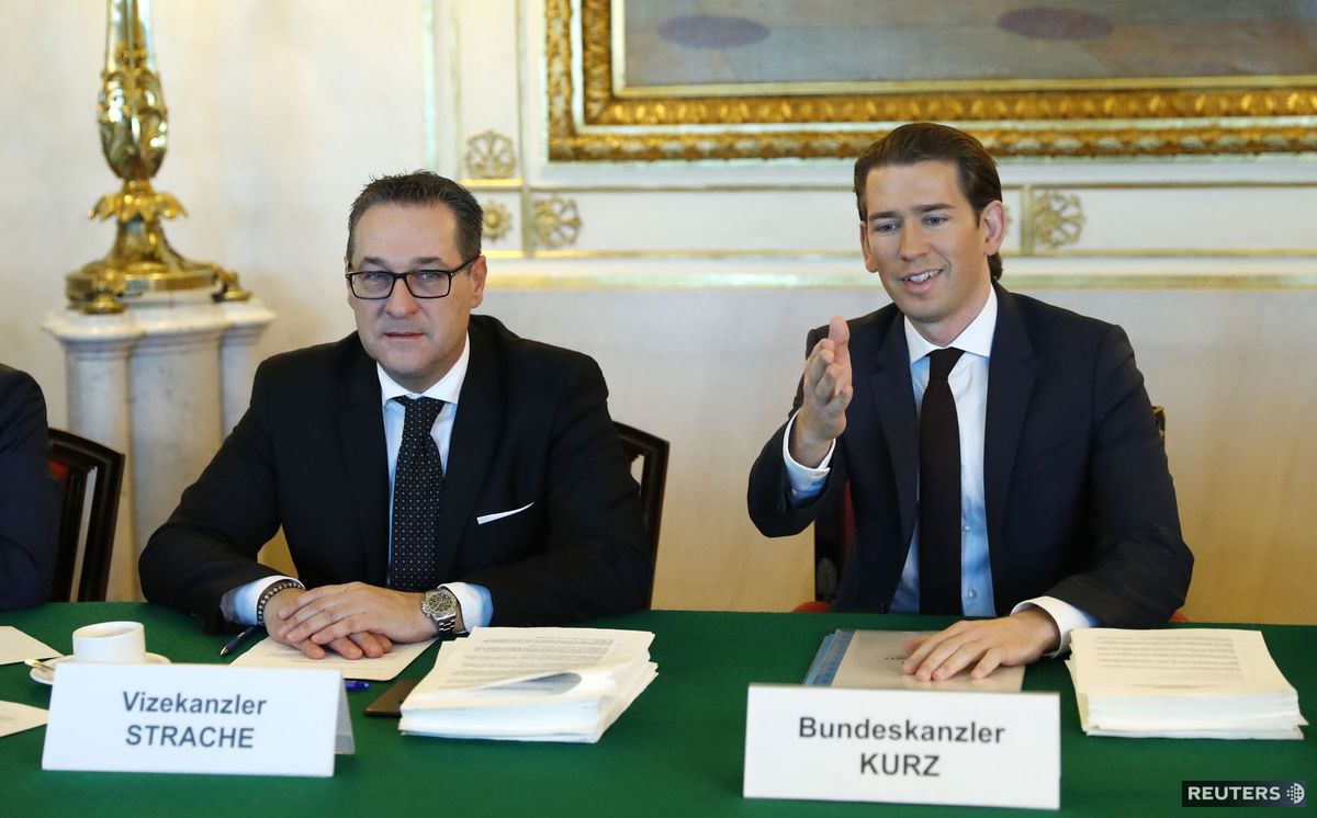 Rakúsky kancelár Sebastian Kurz (vpravo) a šéf...