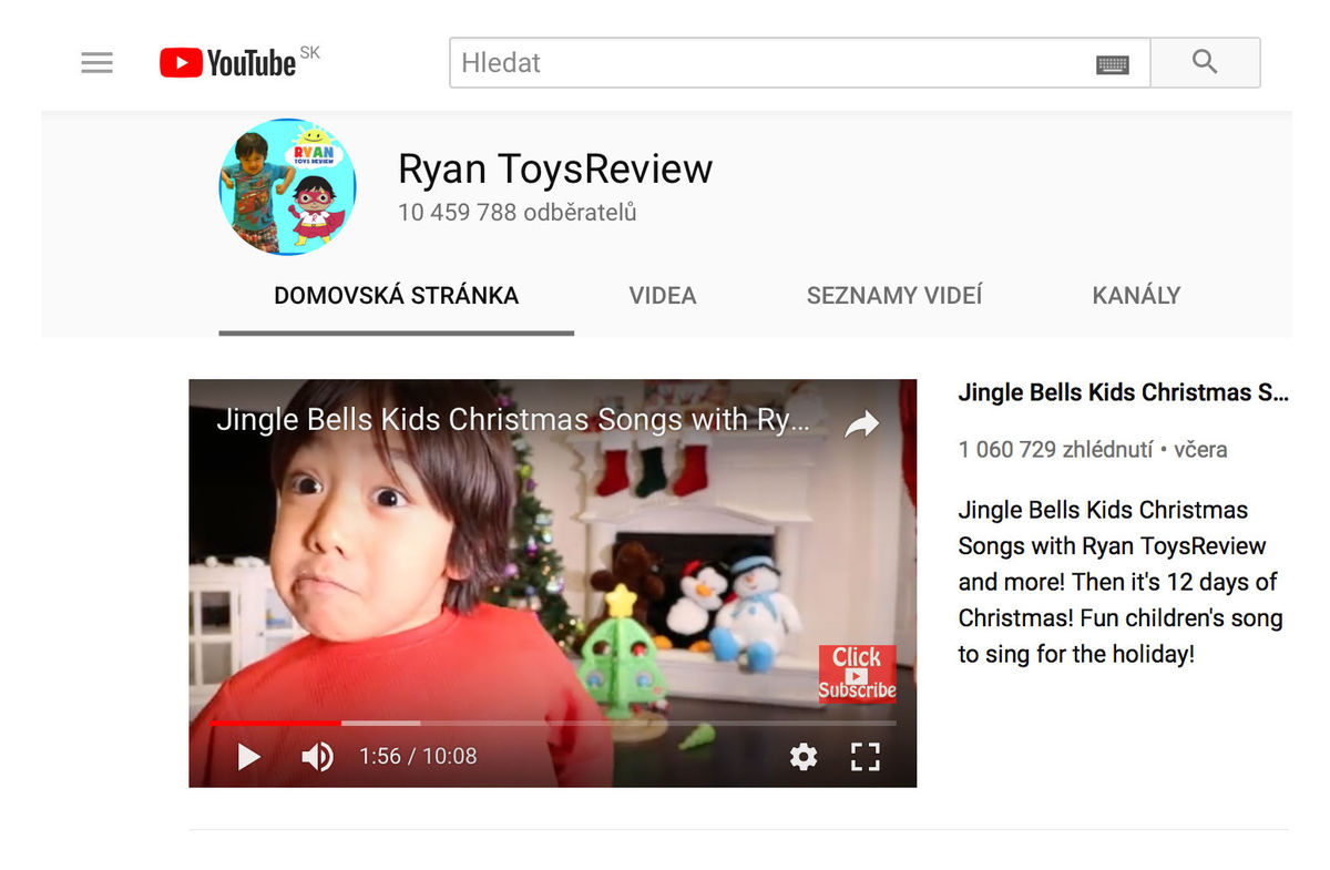 Ryan ToysReview - kanál na YouTube