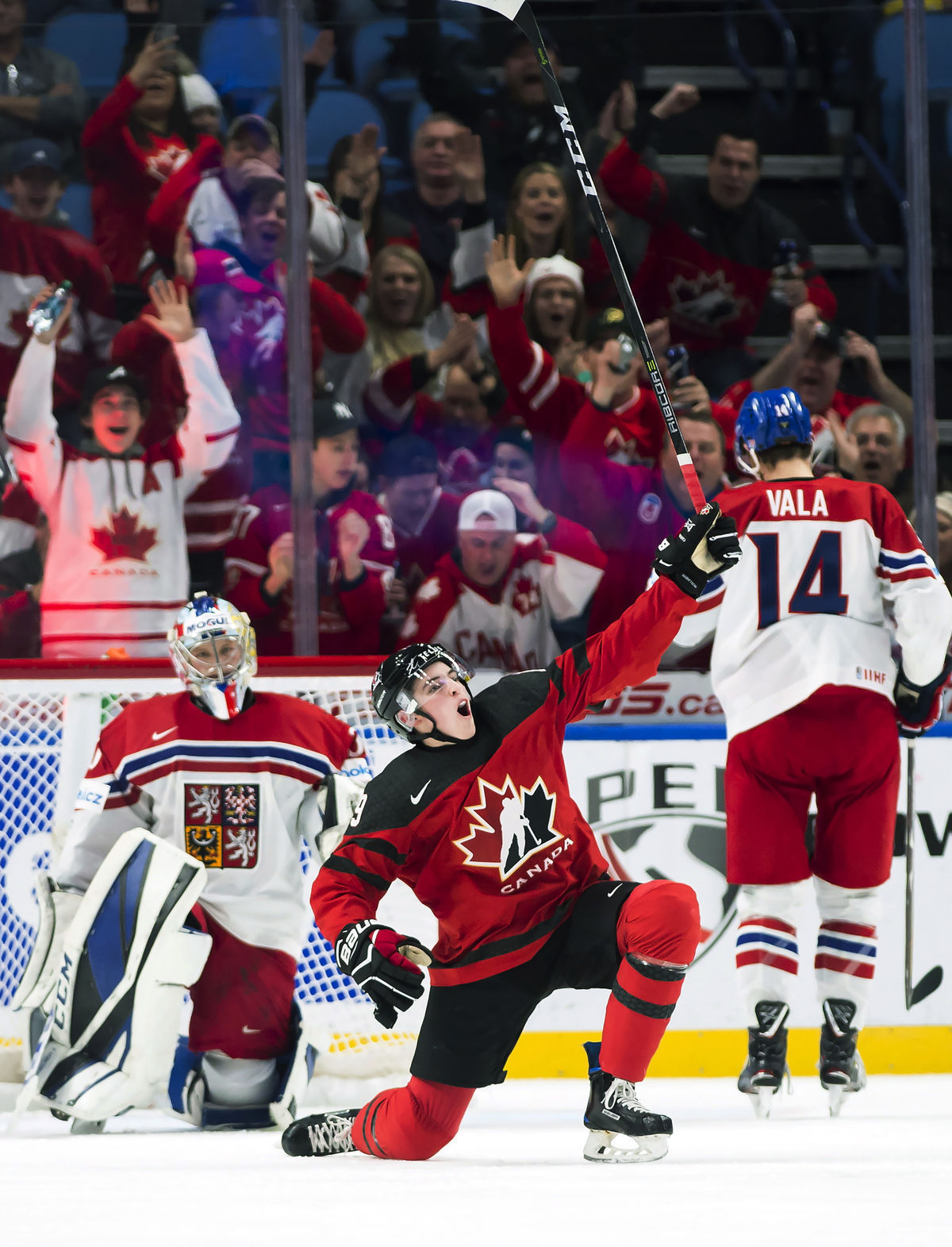 Kanadský útočník Drake Batherson oslavuje gól...