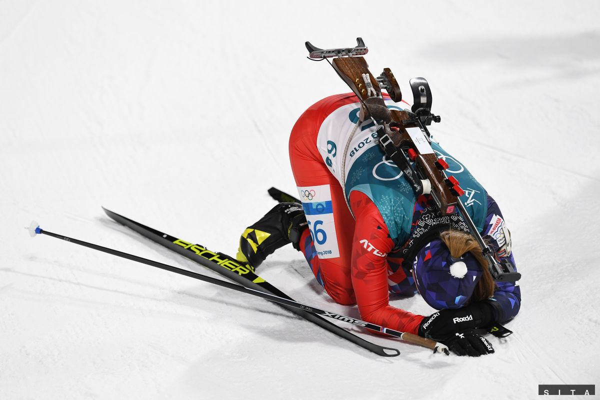Ivona Fialková v cieli šprintu v Pjongčangu.