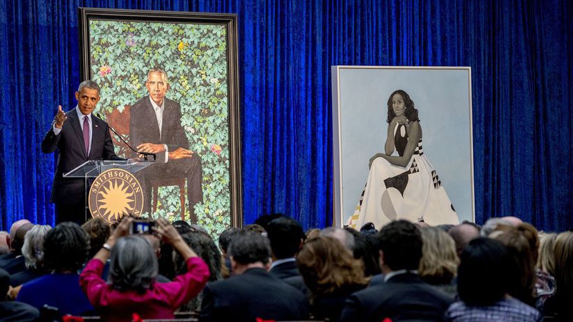 USA, Obama, Barack, Michelle, portréty, odhalenie