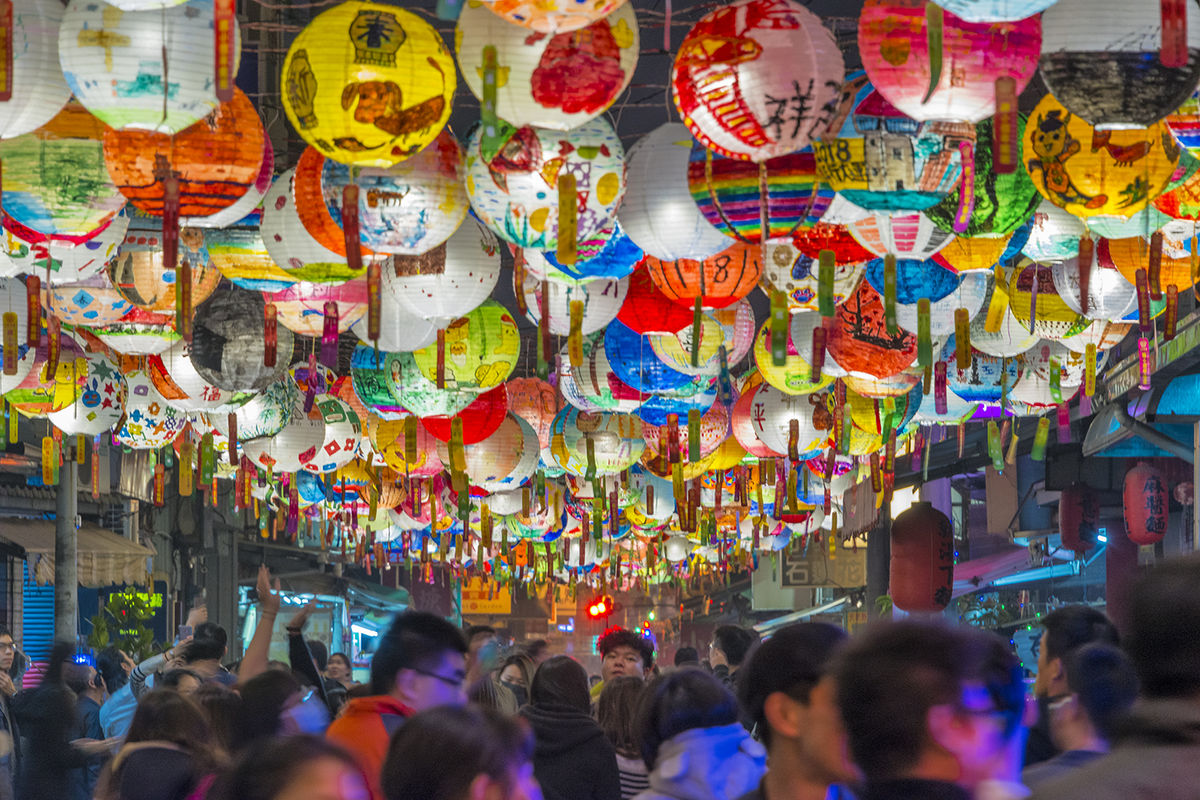 Tainan, Taiwan, lampióny, čínsky nový rok