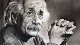 Albert Einstein, portrét, kresba, Milan Berky, autor