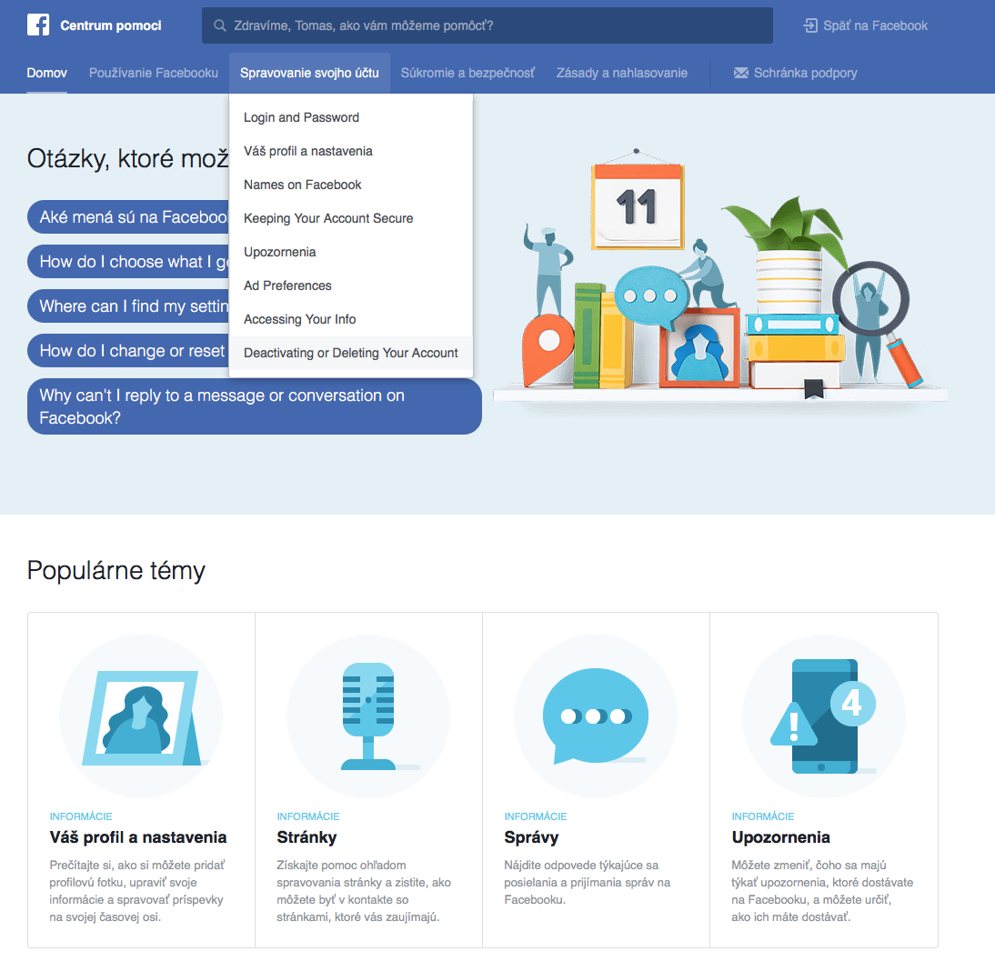 Možnosť vymazania účtu Facebook skryl.