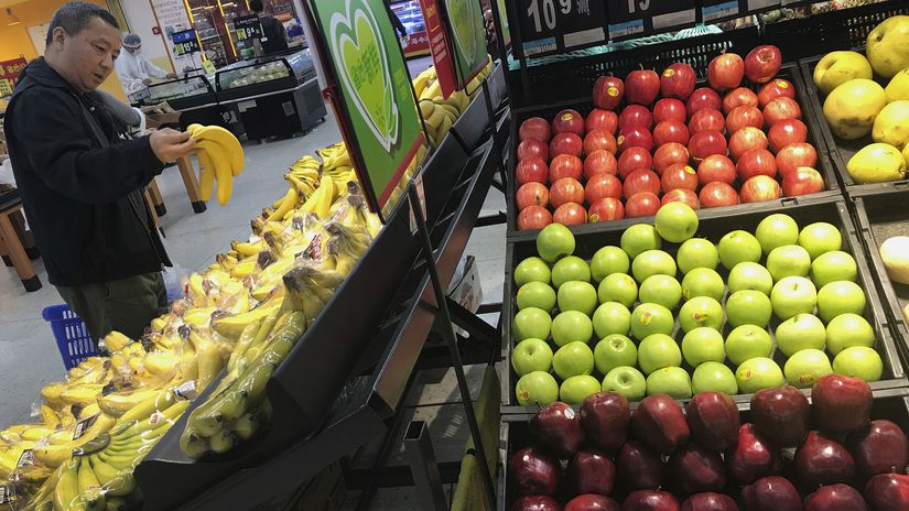 jablká, banány, import, USA, supermarket, Beijing