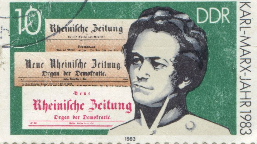 Mladý Marx na nemeckej poštovej známke z roku...