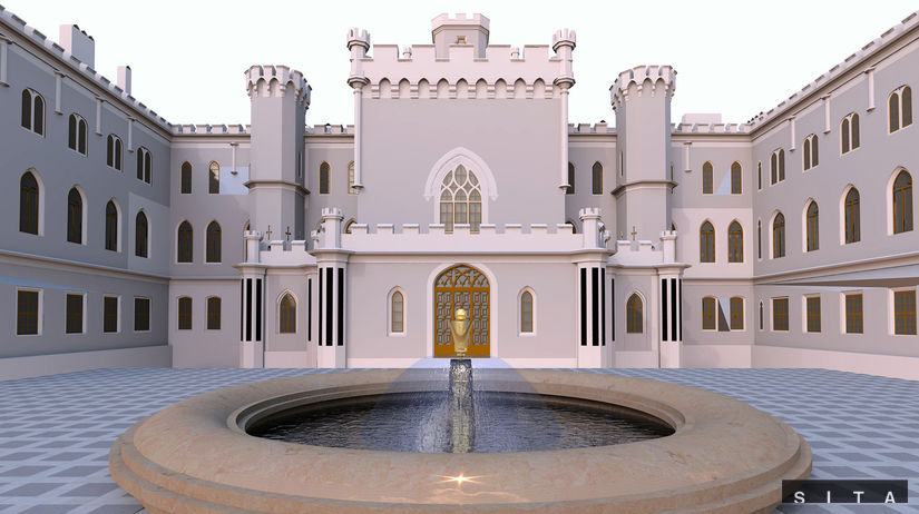 Vizualizácia nádvoria kaštieľa v Rusovciach.