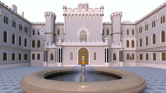 Vizualizácia nádvoria kaštieľa v Rusovciach.