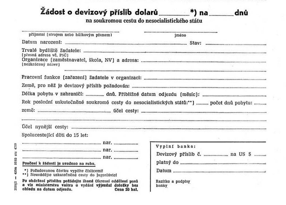 Formulár žiadosti o devízový prísľub.