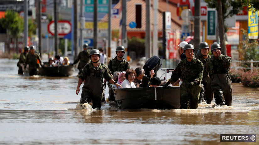 japonsko, horúčavy, povodne, vojaci, armáda