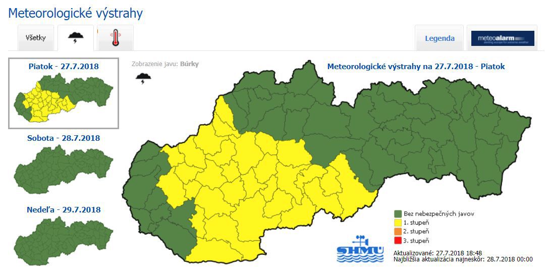 Meteorologické výstrahy na stredu 1. augusta.