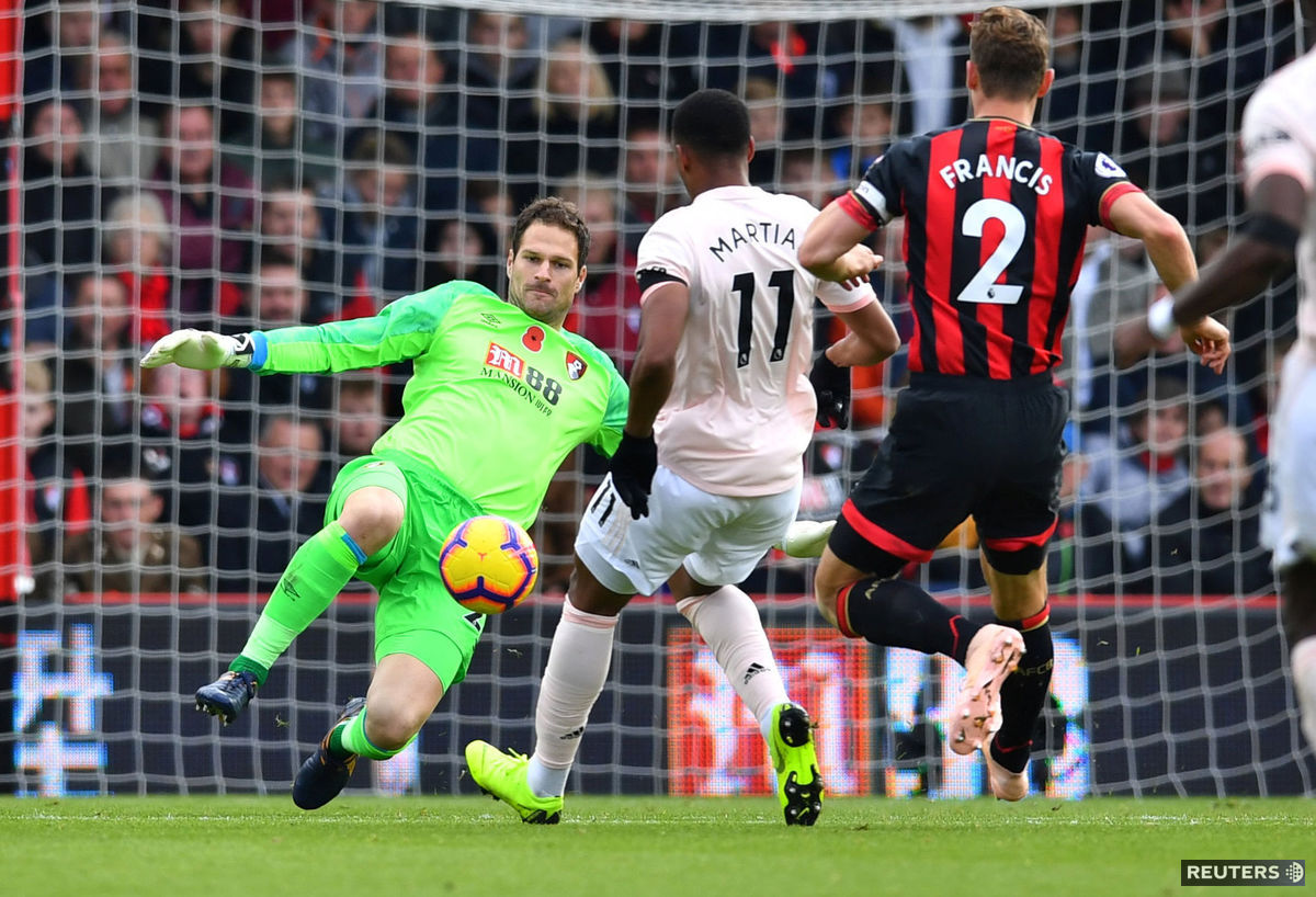 Brankár Bournemouthu Asmir Begovič pred...