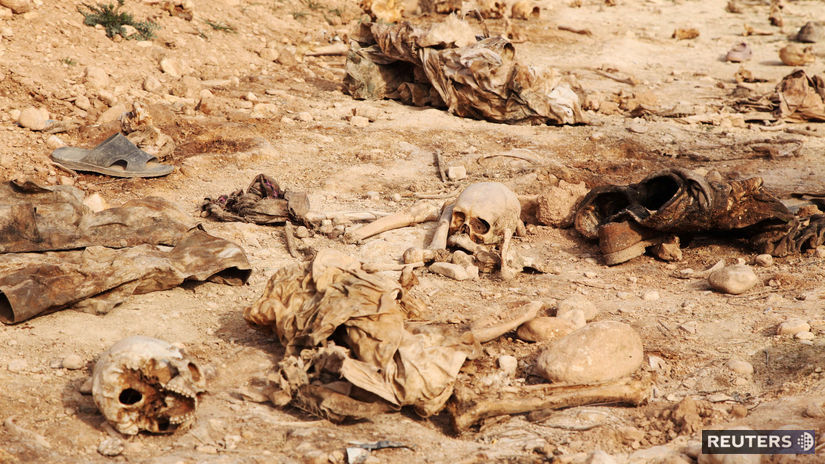 irak, pozostatky, lebka, kosti kostra, masový hrob