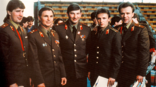 Kasatonov, Tichonov, Tretiak, Larionov, Fetisov