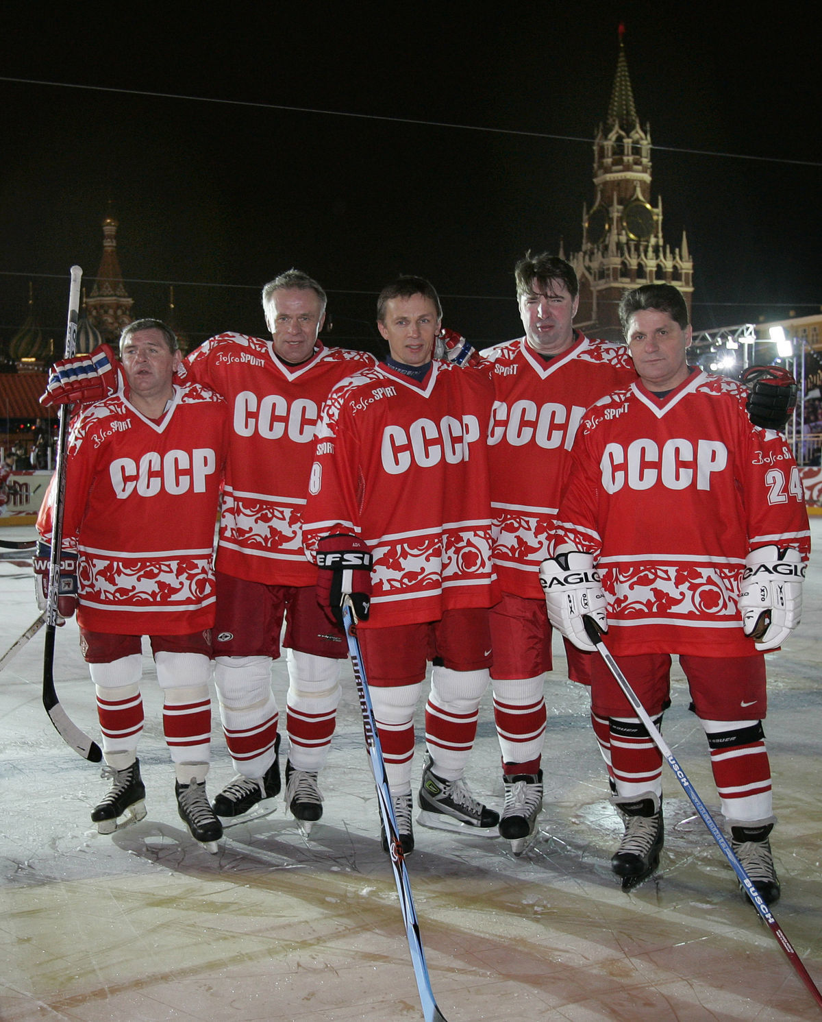 Zľava Vladimir Krutov, Vjačeslav Fetisov, Igor...