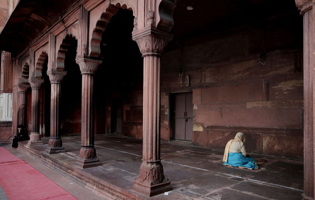 India, moslimka, chrám, modlitba, mešita, Nové Dillí