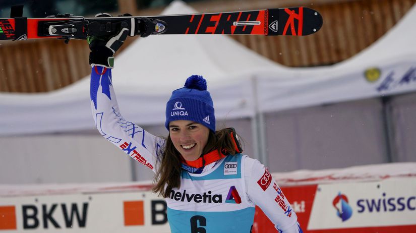 Radosť Petry Vlhovej na pódium v St. Moritzi.