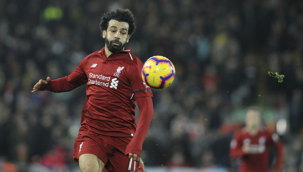 Mohamed Salah v zápase proti Arsenalu.